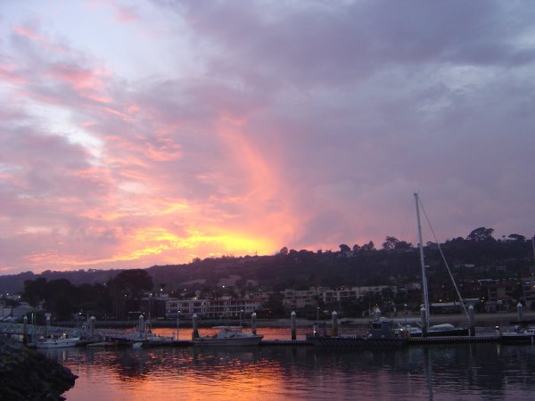 Sunset over the police dock in SD